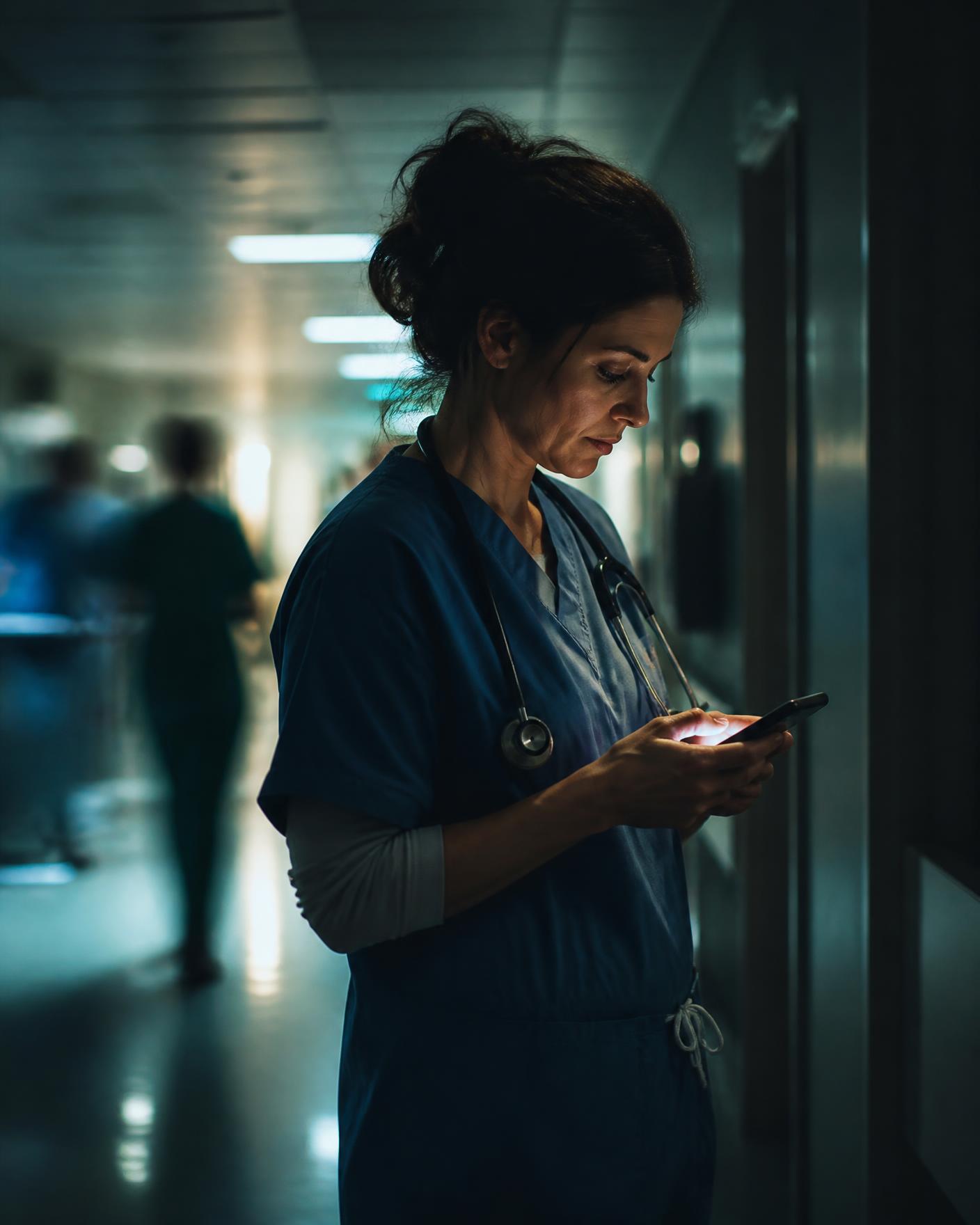 Physician receiving an after-hours page at night